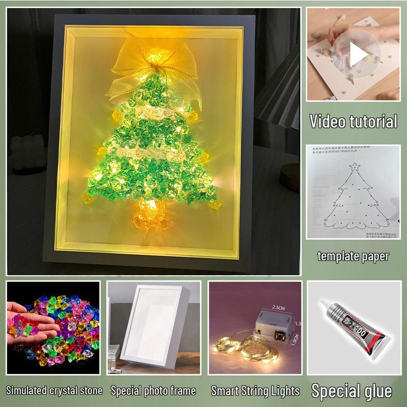 Handmade Starry Crystal Christmas Tree Night Light & Photo Frame Kit - Unique Gift for Women