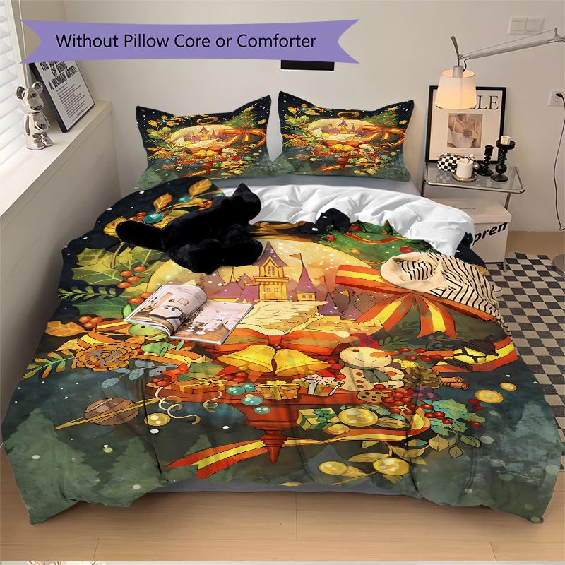 3pcs Christmas Wonderland Bedding Set, Including 1 Quilt Cover and 2 Pillow Shams, Without Filling, Soft and Comfortable Home Bedroom Fabric