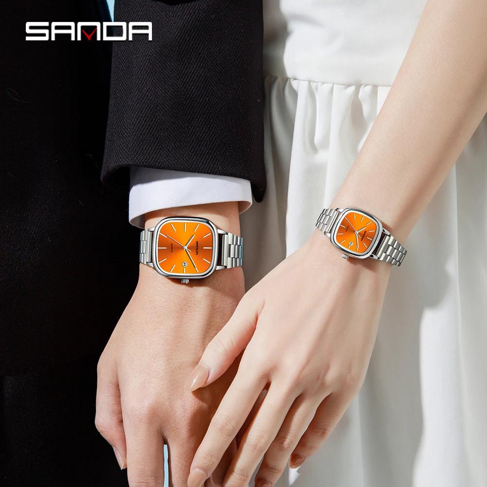 Fashion Square Dial Couple's Wristwatches Men Women Casual Daily Calendar Watch Waterproof Steel Strap Relojs