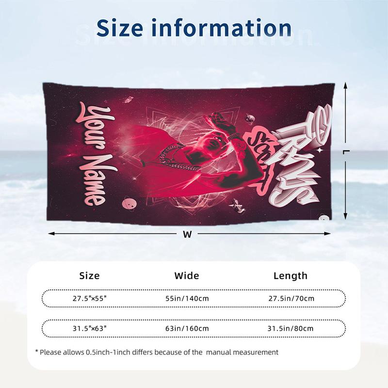 Travis Scott Beach Towel, Personalized Custom Name Text, Quick Dry Large Absorbent Towel For Beach Pool