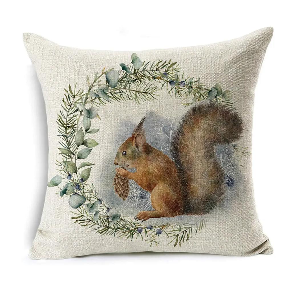 45*45Cm Merry Christmas Cushion Cover Birds Garland Pillowcase Single Sided Print Polyester Sofa Pillow Case For Home Xmas Decor