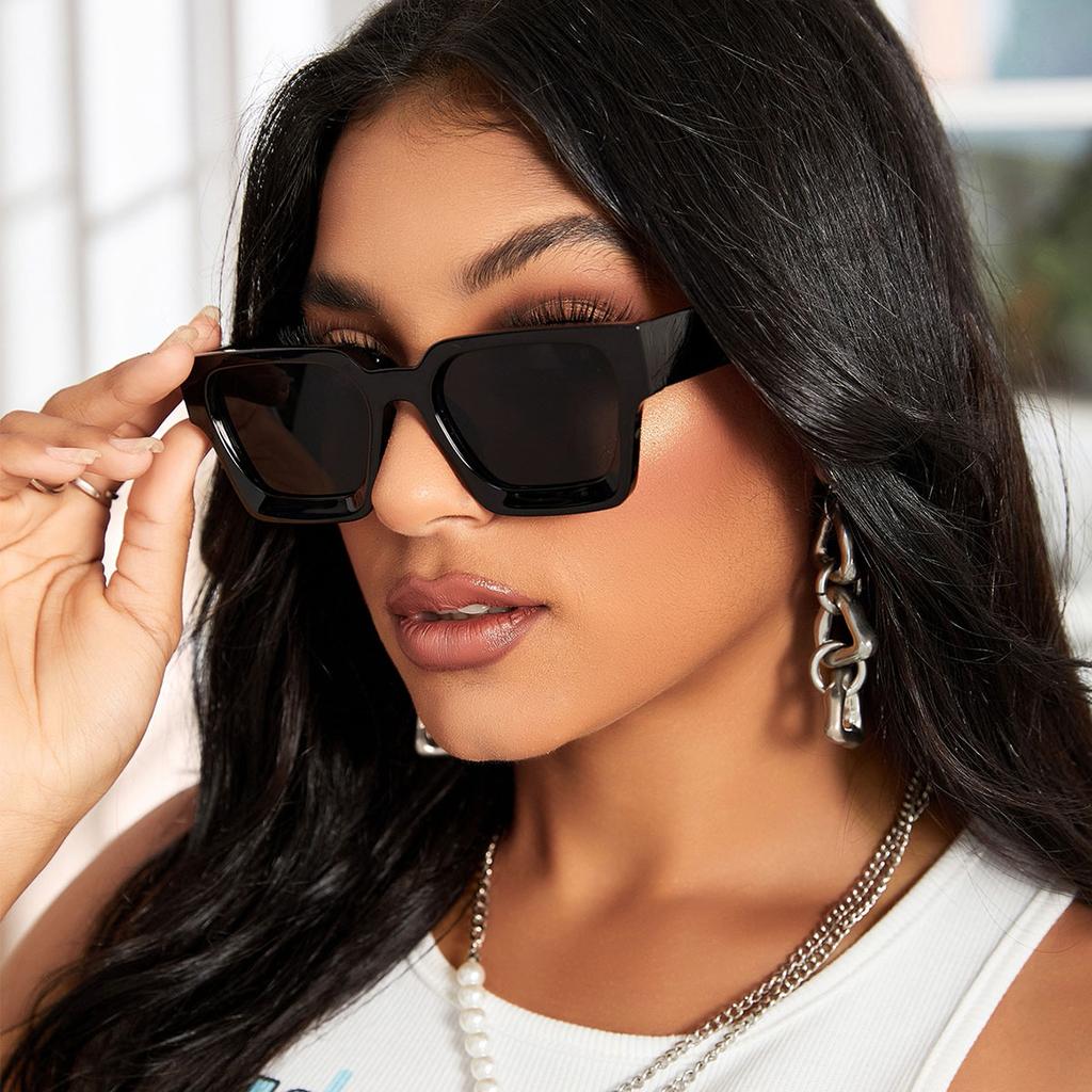 1pc Women's Sunglasses New Thick Frame Sunglasses Trend Box Foreign Trade Glasses Personality Big Frame Sunglasses WOMEN'S Sunglasses MEN'S Sunglasses