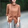 Spring/Summer  Women's Cotton and Hemp Shirt Loose Solid Color Linen Shirt Women's Polo Long Sleeve Shirt