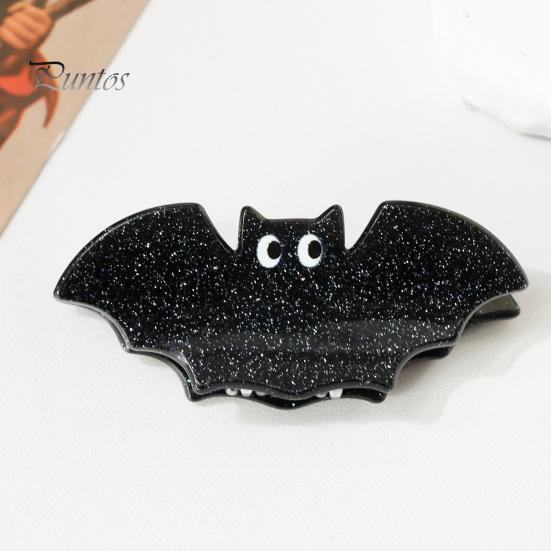 Black Cat Spider Witch Hat Accessories Halloween Cartoon Hair Clips for Women Girls, Acrylic Glitter Pumpkin/Ghost/Bat/Cat Reliable Clamping