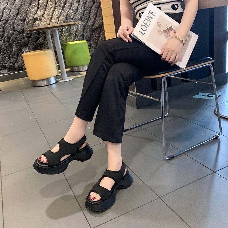 Thick Bottom Sandals Female Summer New Fish Mouth Square Head Set Foot Beach Shoes Open Toe Sports Wind Casual Sandals