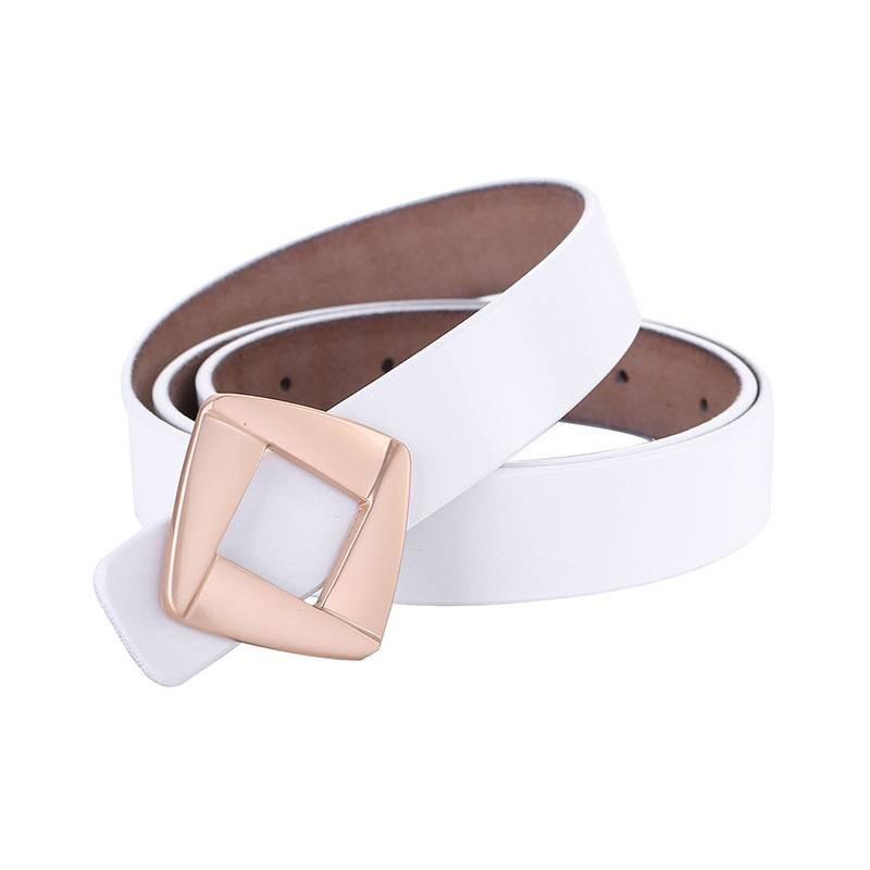 Genuine Leather Womens Retro Gold Buckle Belt With Hollow Design For Casual Fashion