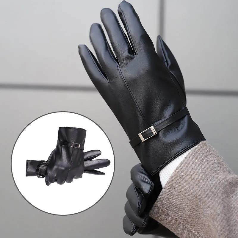 Herren Lederhandschuhe Winter Outdoor Motorradhandschuhe Plus samtdicke Touchscreen-Handschuhe