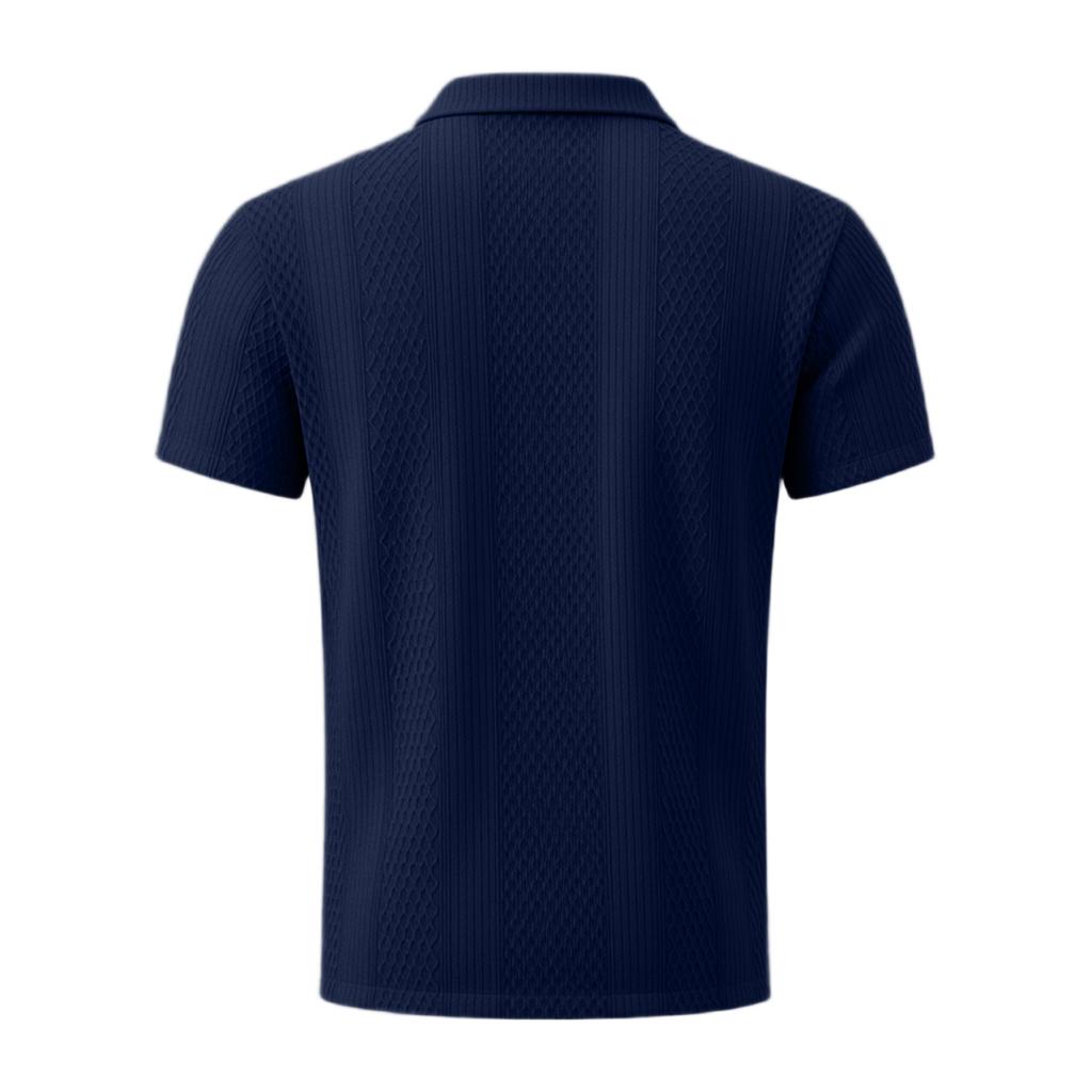 Men's Knit Short Sleeve Shirt with Collar, Color, Breathable Lace