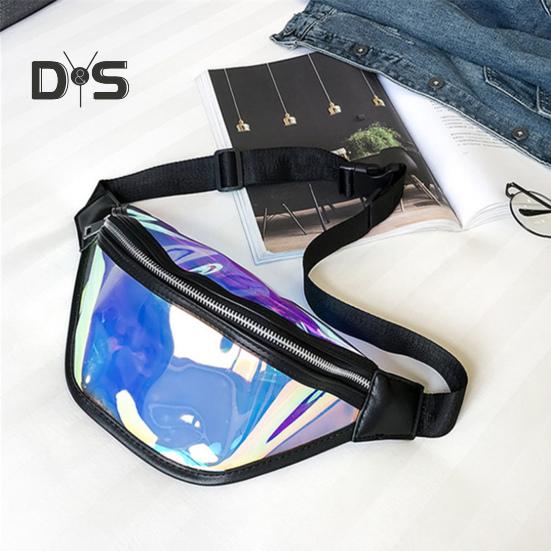 Transparent Waist Bag Waterproof Mini Fanny Pack Iridescent Belt Bag with Adjustable Strap for Women Men Travel Fitness Outdoor Use