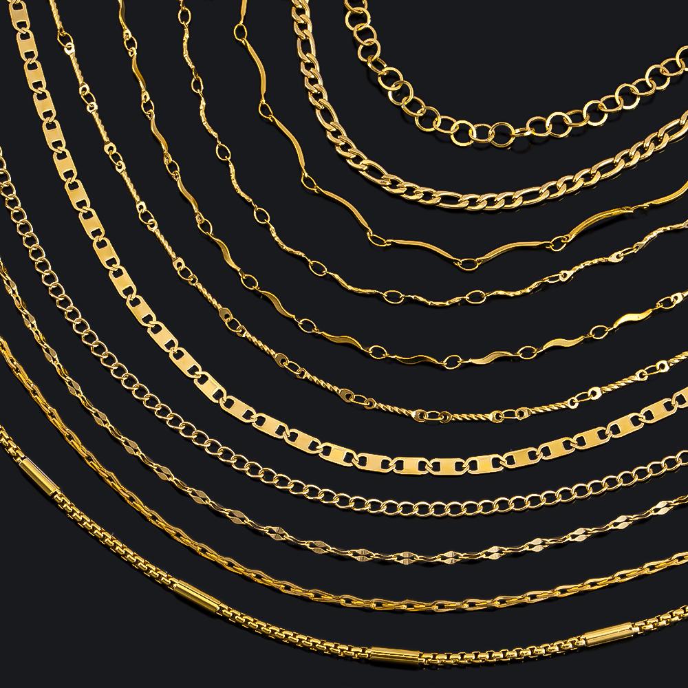 No Fade 1M 2Meter Stainless Steel Gold Plated Lips Chains DIY Chain for Needlework Necklace Bracelet Jewelry Making Accessories