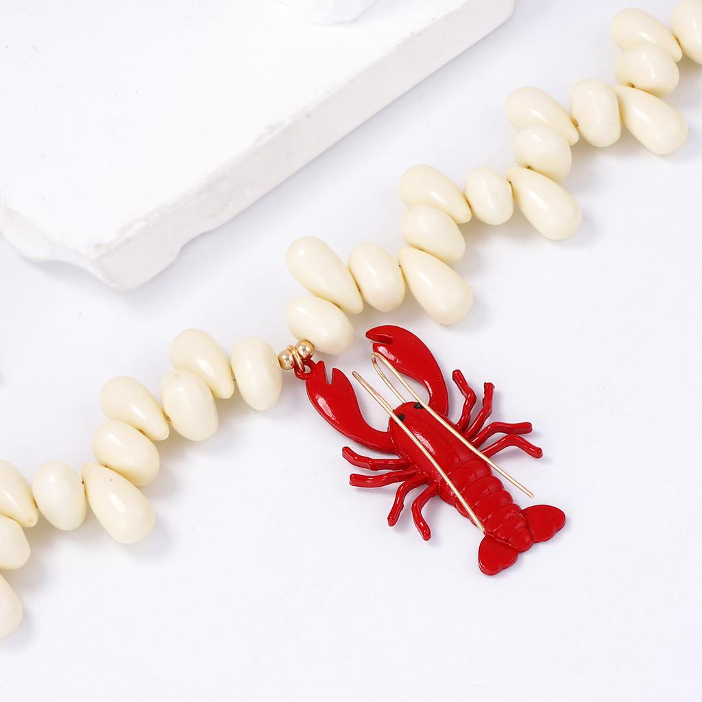 Estilo de vacaciones en la playa simple y moderno cadena de cuello con colgante de langosta de aleación de metal con cuentas hechas a mano accesorios versátiles para mujer