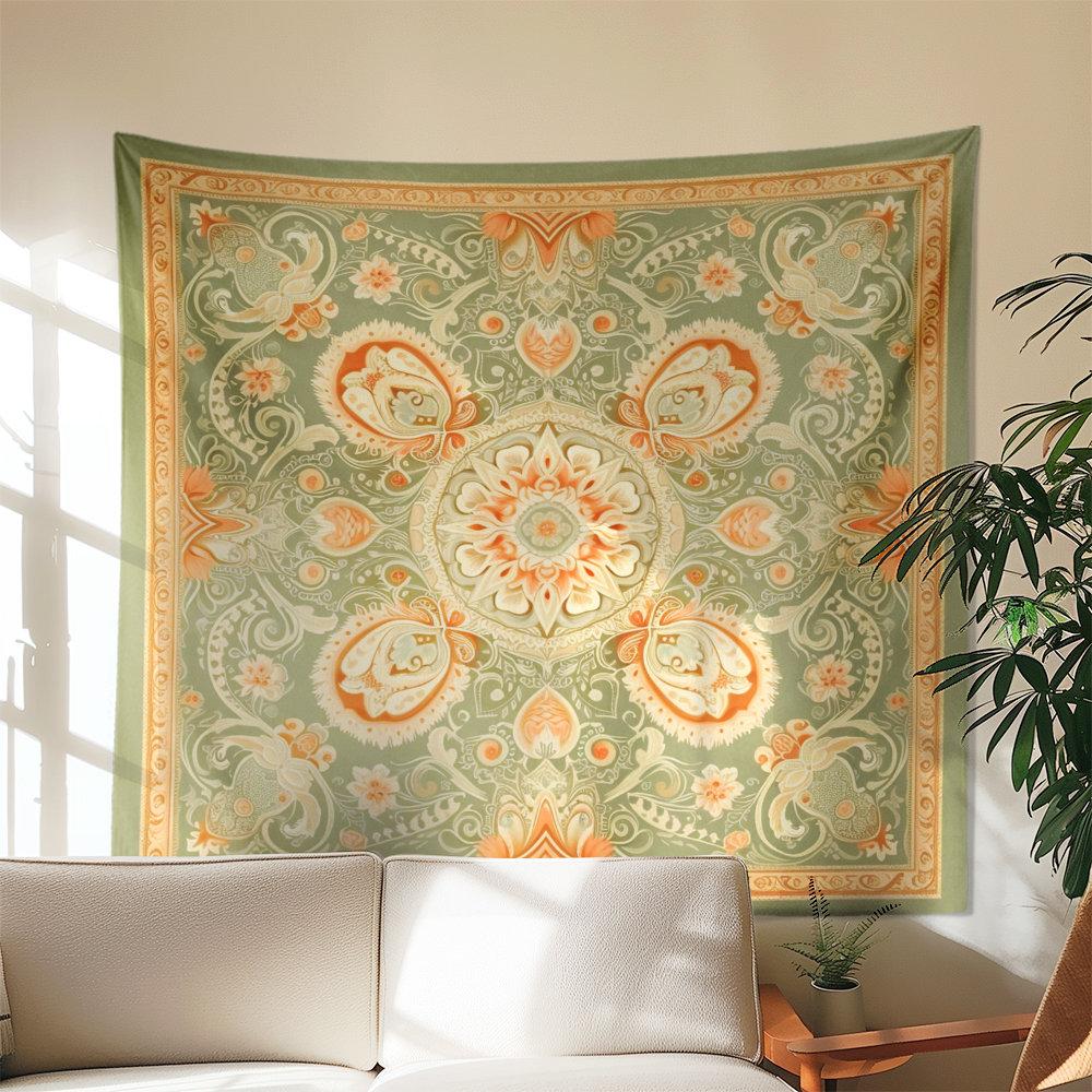 Retro Bohemia Tapestry Floral Wall Art Tapestry Aesthetic Indian Boho Design for Living Room Bedroom Dorm Decor Backdrops Cloth