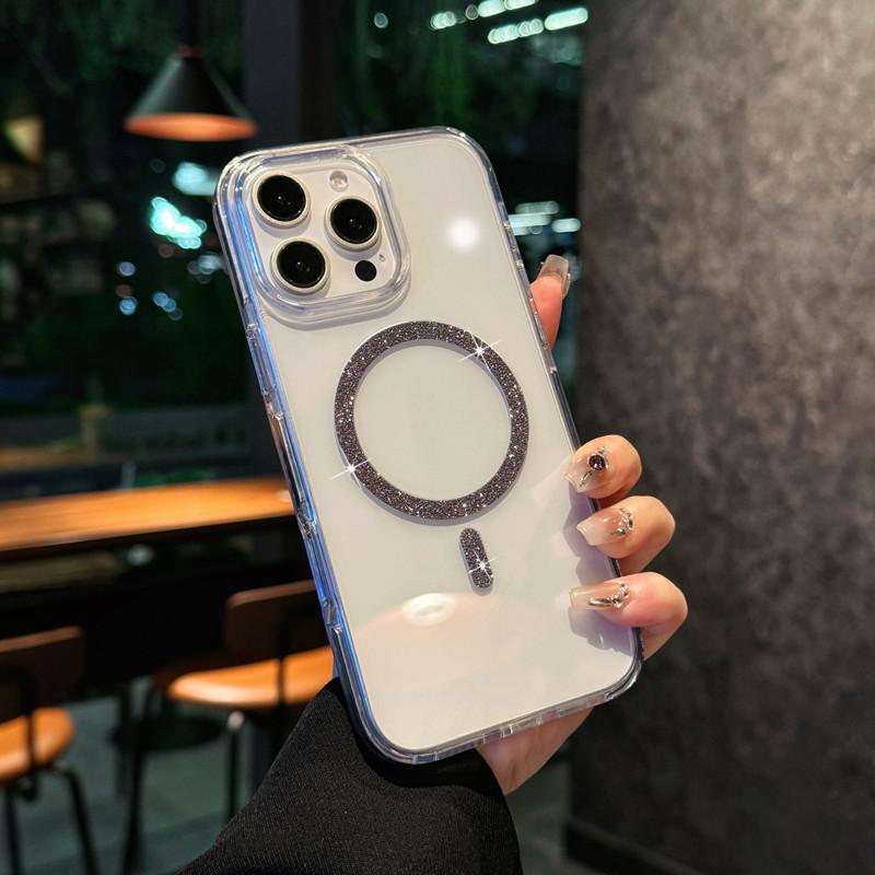 Applicable To IPhone17ProMax Flash Powder Magnetic Suction Phone Case Transparent Apple 16 High End Sense 15 Anti Fall Protection Case
