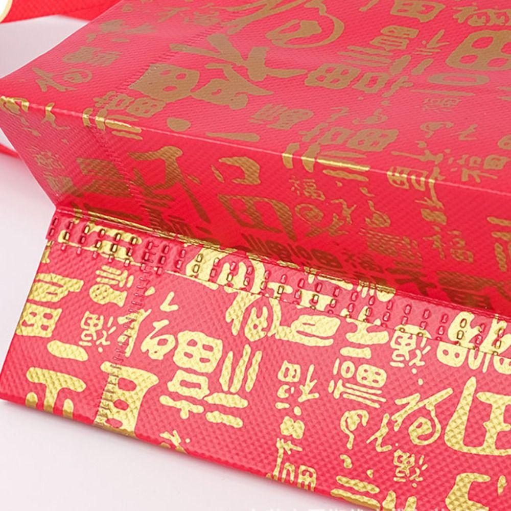 10pcs Red Chinese Style Lucky Bag Good Luck Fu Letter Non Woven Gift Bag Portable Large Capacity New Year Storage Bag