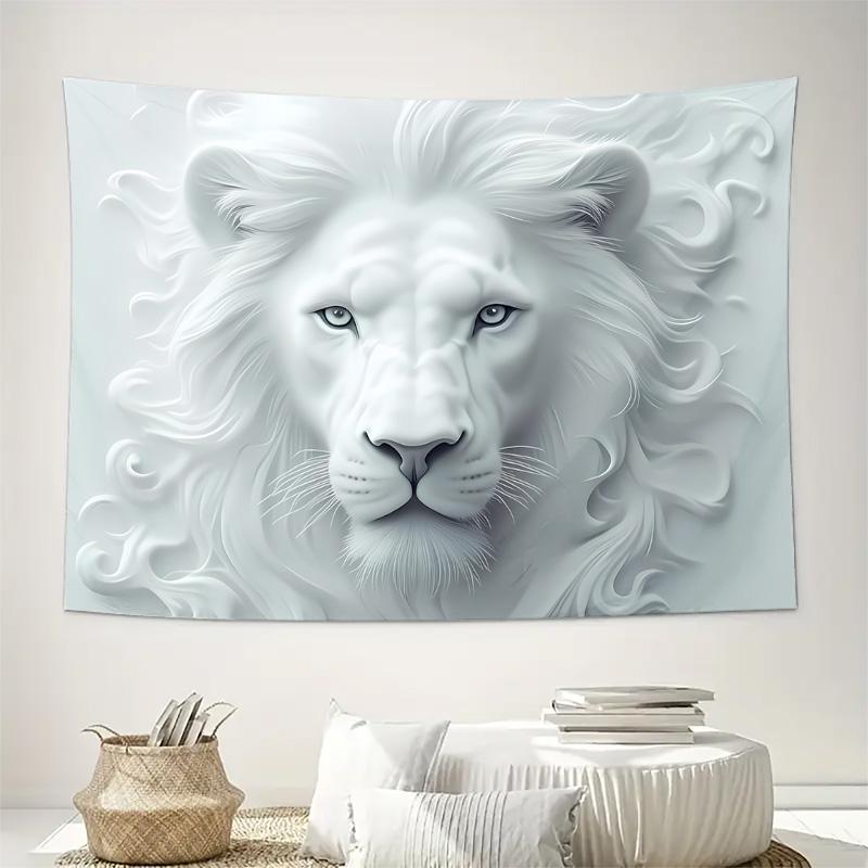 Adorable Royal Beast Wall Tapestry, Elegant White Animal Design, Soft Hanging Decor, Perfect Gift For Nature & Animal Lovers