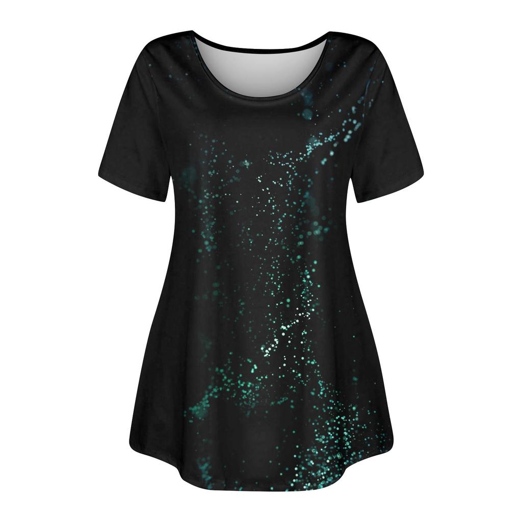 Women's Large Top Round Neck Printing Loose A-line Short Sleeve T-shirt