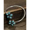 1pc Western Vintage Artificial Turquoise Flower Arm Cuff, Distressed Open Bangle Bracelet, Bohemian Arm Accessory