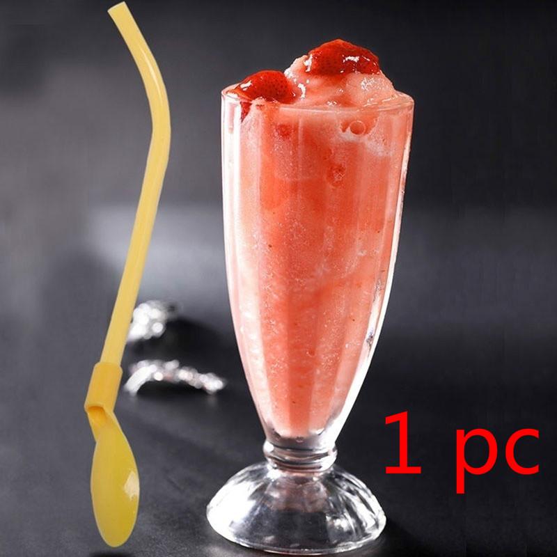 Plastic Candy Color Spoon Straw Great For Ice Cream Sodas 2 Pcs / 1 Pc