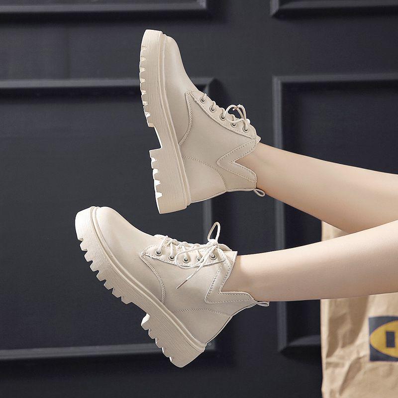 Dámské motocyklové boty Martin v britském stylu - Podzim/Zima, Prodyšné, Silná podrážka, Kotníkové boty s vysokým svrškem pro studentky