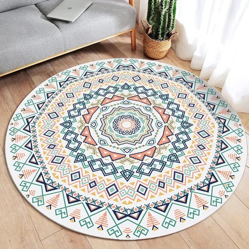 Bohemian Round Area Rugs Geometric Mandala Design Multi Color Pattern for Modern Living Room Home Decor
