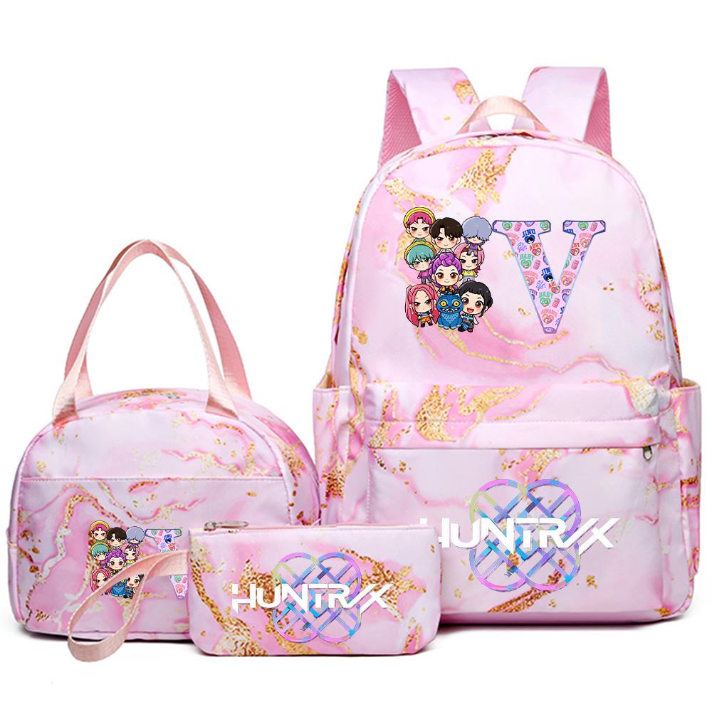 3Pcs/set 26 English Letter Kpop Printed Backpack Handbag Pencil Case for Teenager Student Girl Boy Bookbag Schoolbag Women Large Capacity Travel Bag