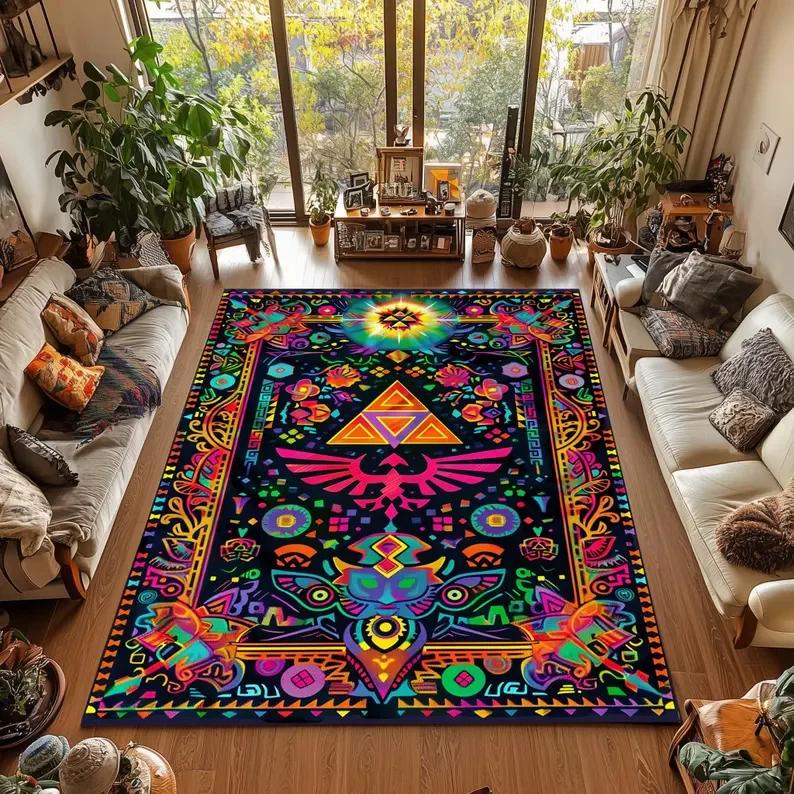 Gaming Rug Non-slip Zelda Triforce Mat for Game Room Home Decor