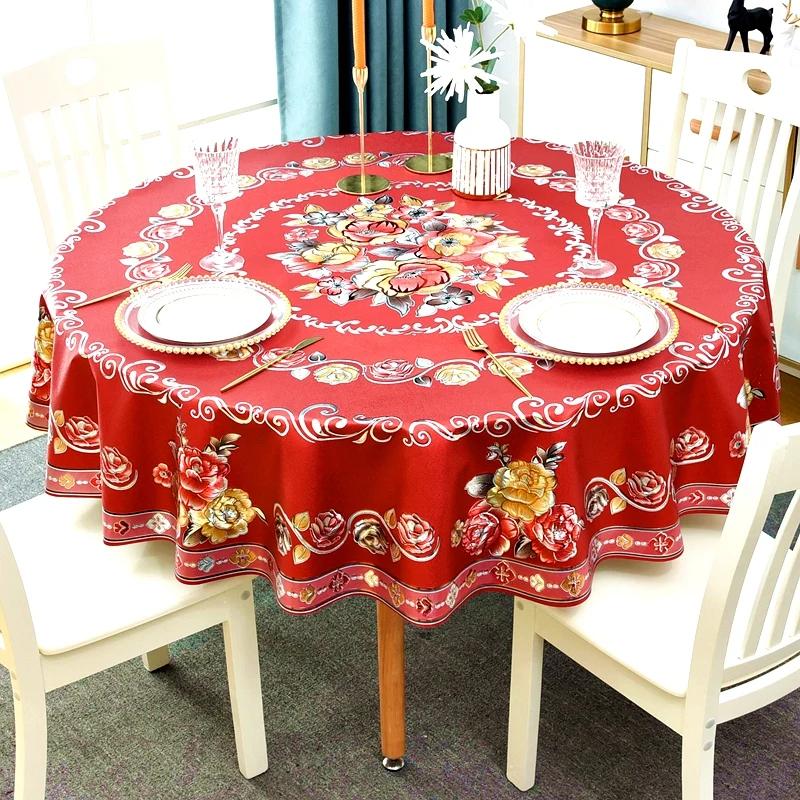 Водонепроницаемая маслостойкая круглая скатерть из ПВХ с цветочным узором, красная скатерть с принтом, пылезащитная скатерть для ресторана, крышка стола round 150cm 1pcs