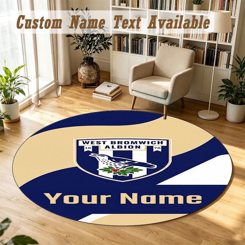 Round Rug Custom NameWest Bromwich Albion FC Pattern Non Slip Carpet Home Floor Decor