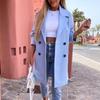 Women's Fashion Suit Collar Solid Color Mid-Length Tweed Coat Jacket With Pockets