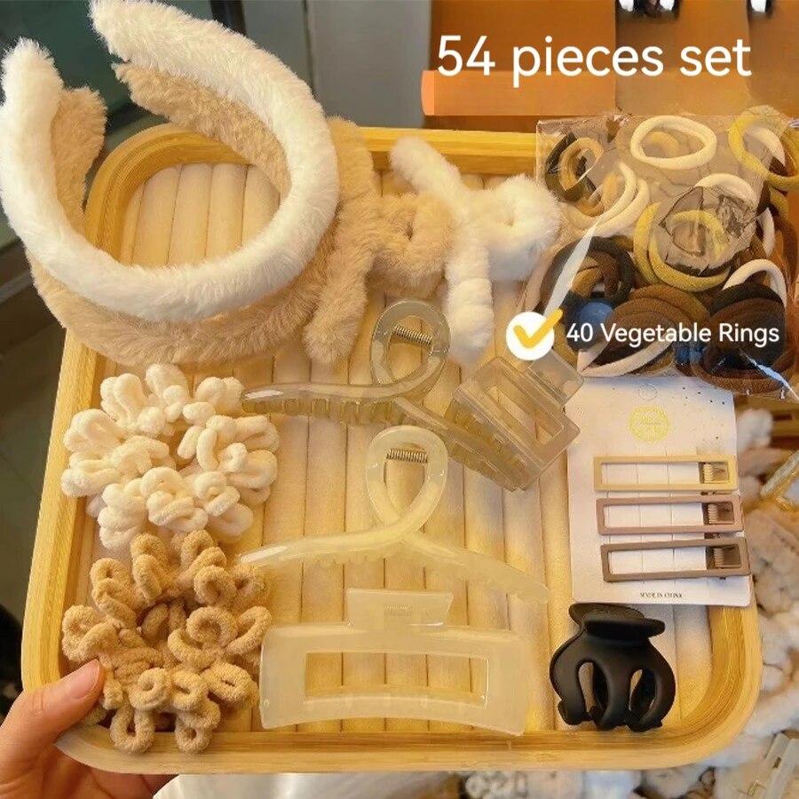 

54 шт., осенне-зимняя система молочного чая, резинки для волос, зажим для толстой кишки, боковая застежка, высокоэластичная резинка для волос