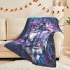 Two Wolves and Floral Patterns Flannel Printed Blanket Suitable for All Seasons Suitable for Living Room Office Sofa and Travel