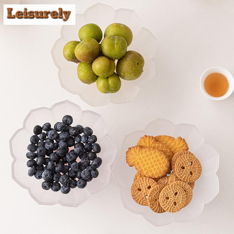 Creative Lotus Petal Glass Fruit Plate Chinese Frosted Dim Sum Dish Tray High Foot Dessert Candy Dish Appetizer Serving Platter
