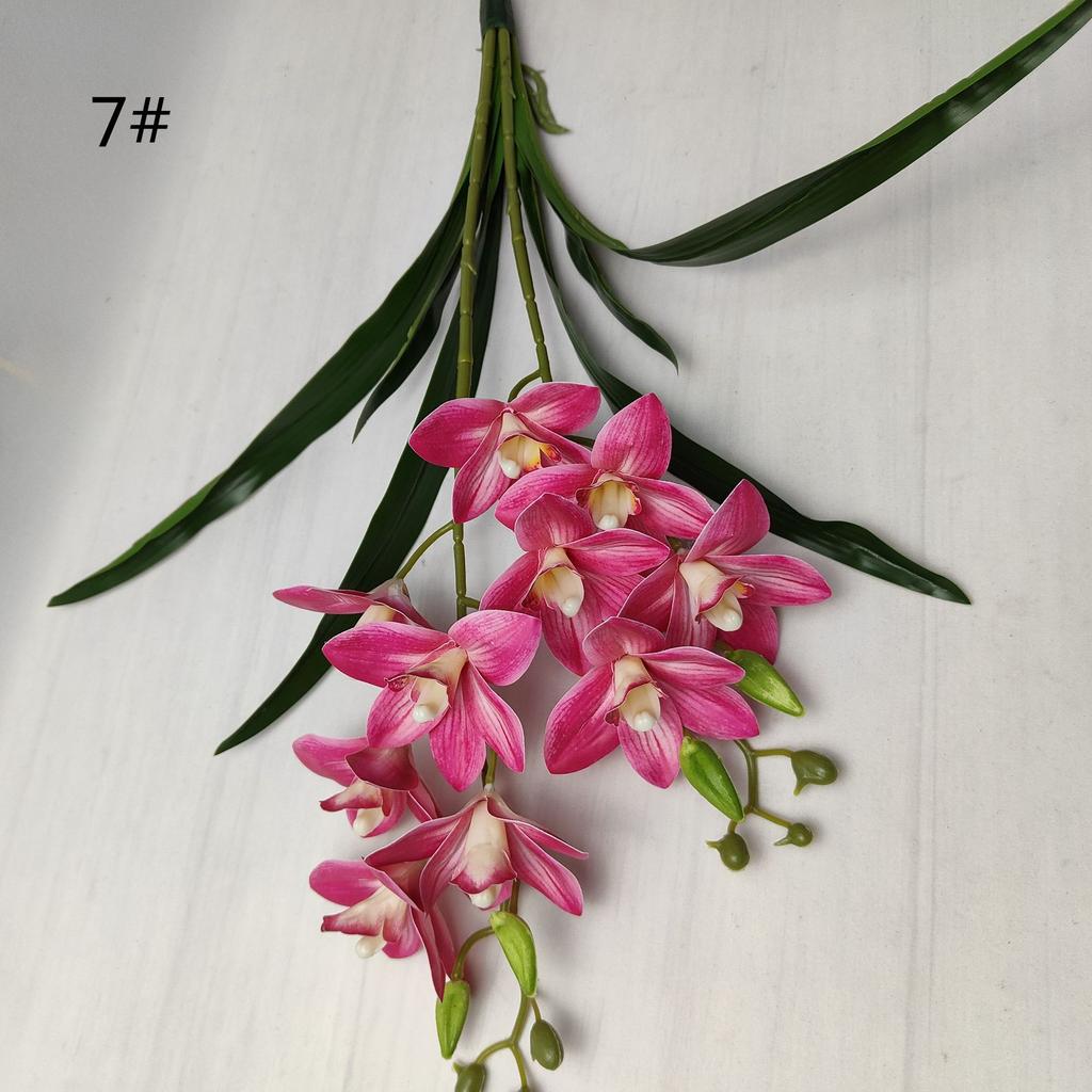 One Artificial Cymbidium Orchid Branch Two Forks 3D Print Latex Phaenopsis Flower
