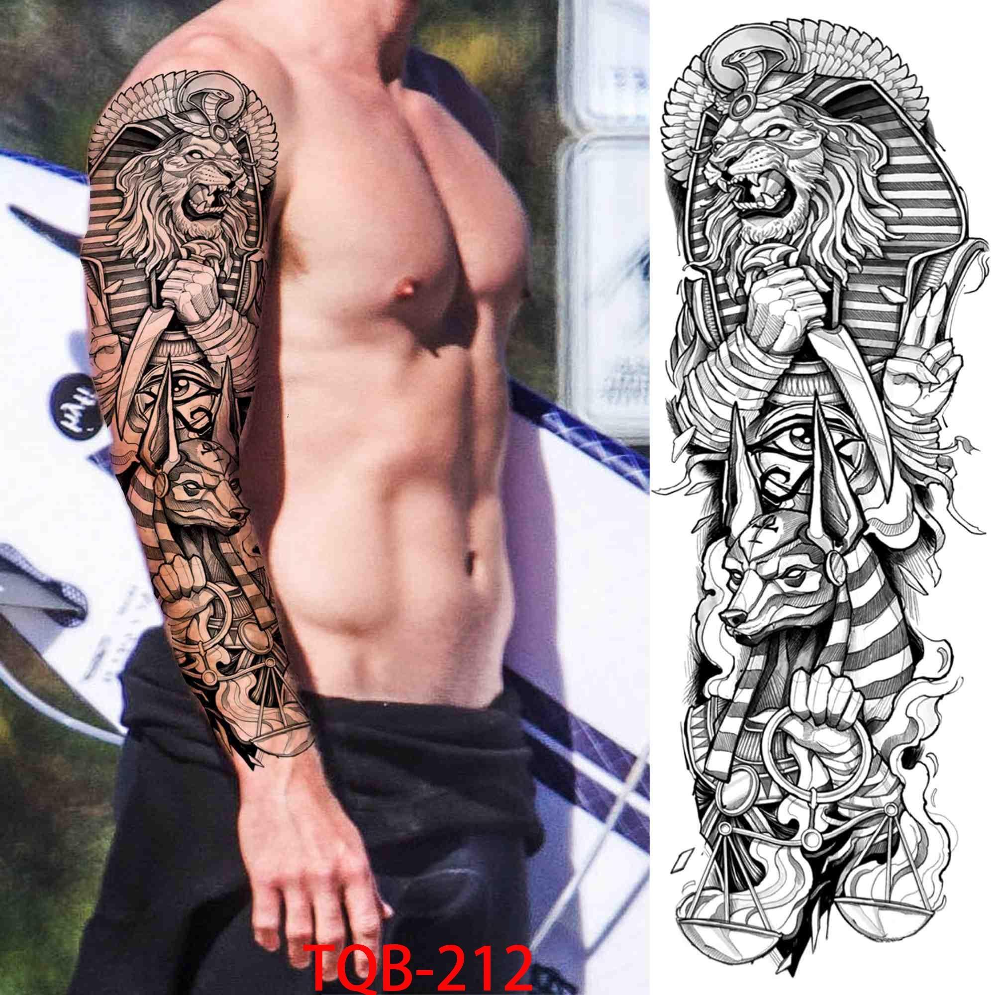 

1 предмет 480*170 мм временные татуировки на всю руку наклейка тотем механик реалистичная поддельная черная большая пистолет-роза татуировка с половиной рукава для женщин и мужчин TQB-212