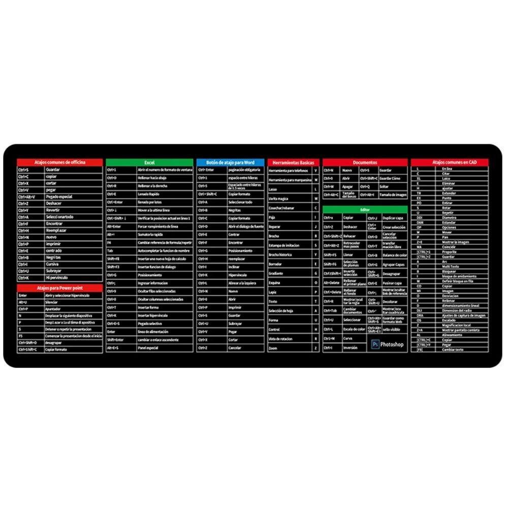 Multiple Languages Office Shortcuts Mouse Pad Large Extended Excel Powerpoint Word Software Gaming Desk Keyboard Mousepad