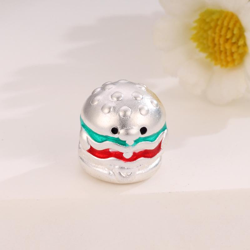 999 Sterling Silver Hamburger DIY Beading Lucky Wealth Charm Bead Woven Rope Handmade Jewelry Accessory