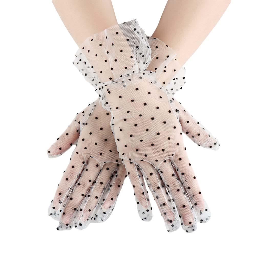 Full Finger Driving Stretchy Cycling Korean Style Polka Dot Gloves Women Lace Gloves Lace Gloves