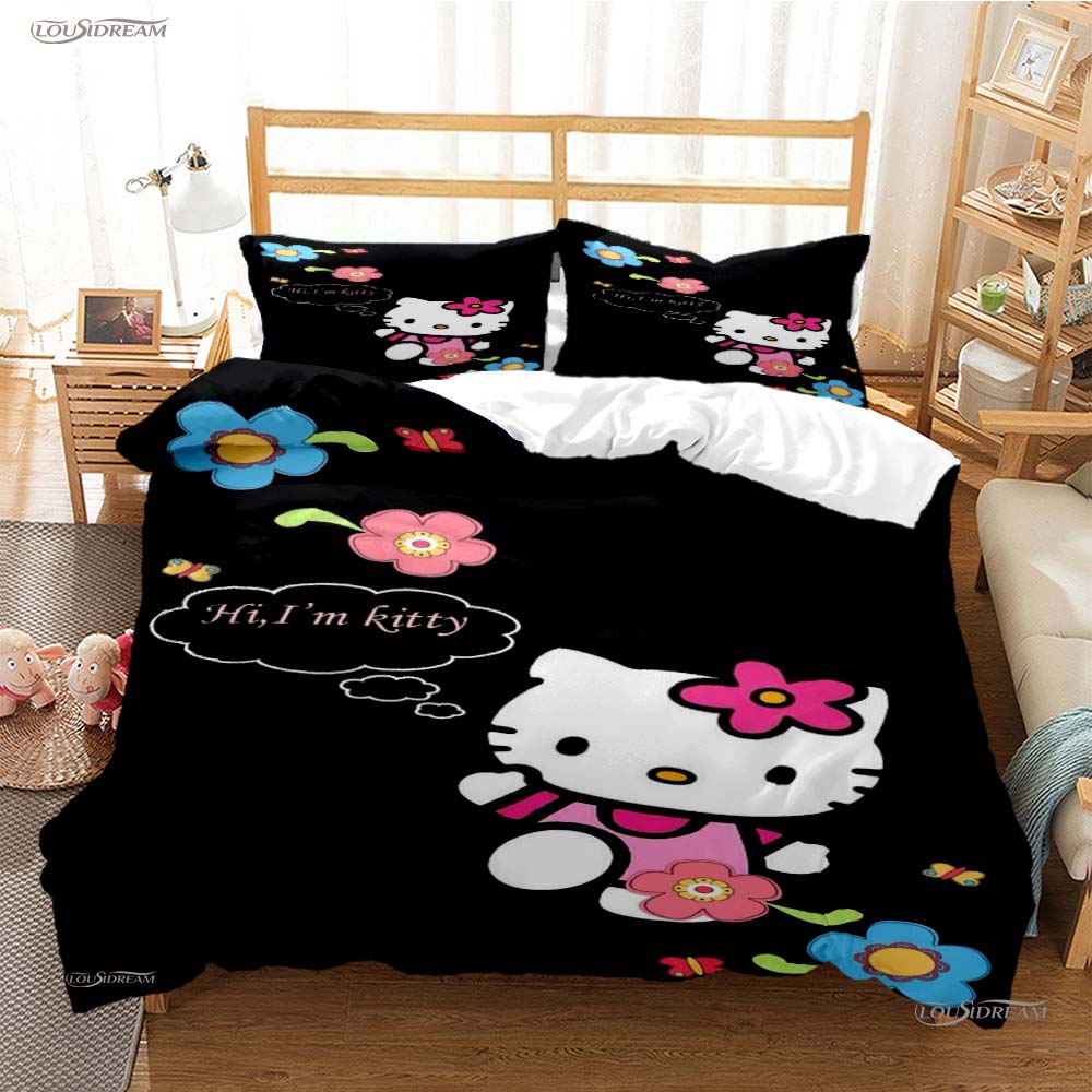 

HelloKitty Cartoon Anime All Season Duvet Cover Comforter Bedding Sets Soft Quilt Cover and Pillowcases Single/Double/Queen/King EU Twin 135x200cm