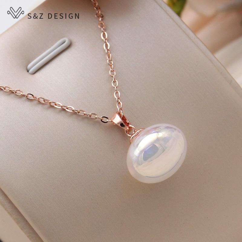 Fashion Colorful Beads Pendant Necklace For Women Wedding Rose Gold Color Collarbone Chain Jewelry Gift