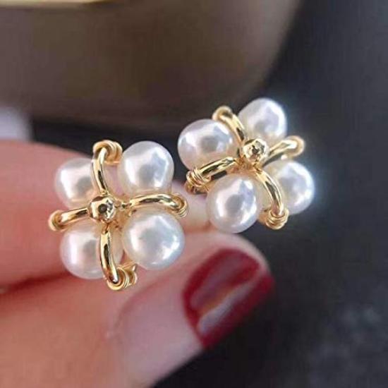 Pearl natural freshwater pearl earrings with 14k gold baby clover and Perfect for Free luxury gift wrapping on all C-Girls Shop Hanadama-grade