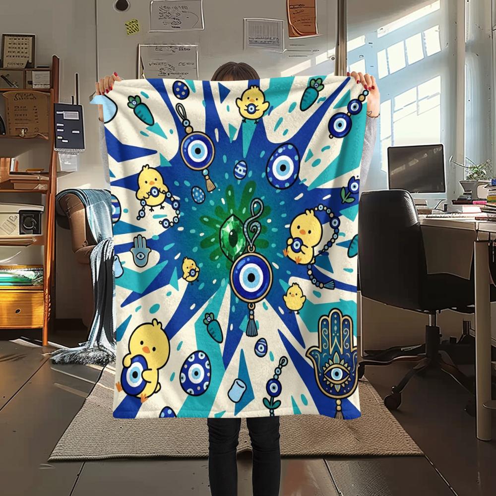 1Pc Evil Eye Print Flannel Blanket, High quality Comfortable for All Seasons, Home Decor, Warmth and Comfort, Perfect for Christmas Gifts W60