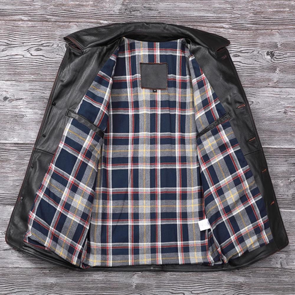 Giacca lunga da uomo in vera pelle, taglia cinese, classica, nera, in pelle di mucca, casual, in tessuto di pelle