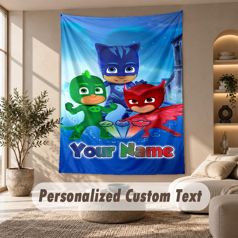 PJ Mask Tapestry, Personalized Custom Text, Wall Hanging Tapestry For Living Room Home Wall Decor