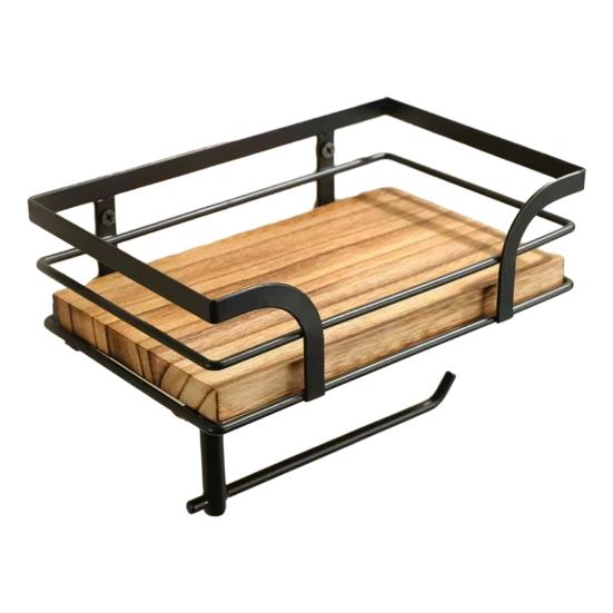 

Держатель для туалетной бумаги в деревенском стиле с полкой, прочная несущая стойка для хранения салфеток, деревянная полка, аксессуары для ванной комнаты чёрный