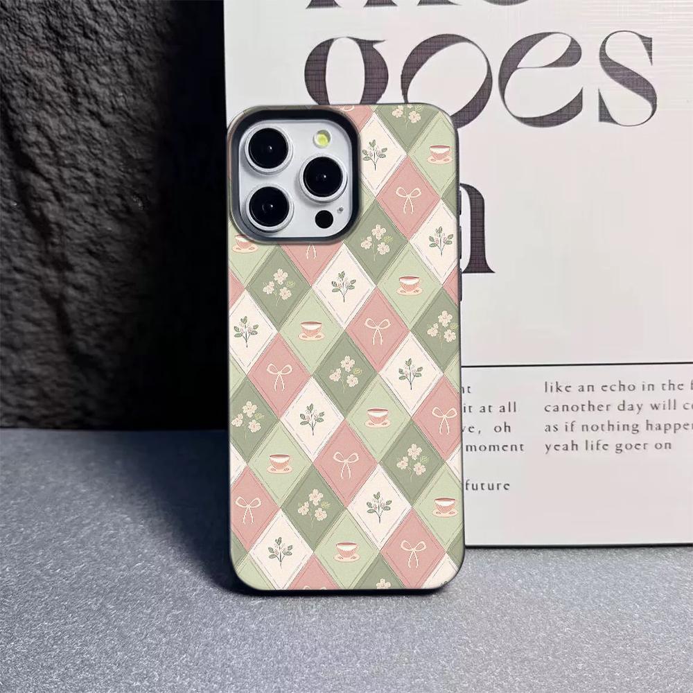 Pink Green Argyle Tea Cup Bow Lichee leather pattern Phone Case For Redmi A5 A3 A1 14C 13 12 10 9 8 K60 Ultra Shockproof Cover
