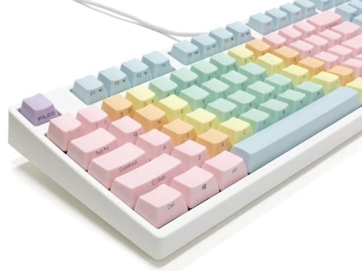 FILCO Macaron Keycap Set, Top-Printed, 104-Key English Layout, Replacement Keycap Set with Key Puller, Different Color Keys for Each Finger, Rainbow