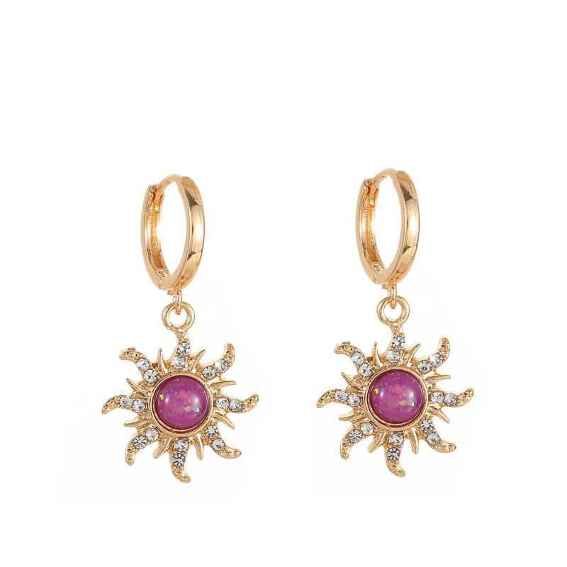 *Fashion Sun Shape Pendant Necklace Inlaid Crystal Rhinestone Ear Drop Bracelet Ring For Women Daily Party Wedding Wear Jewelry