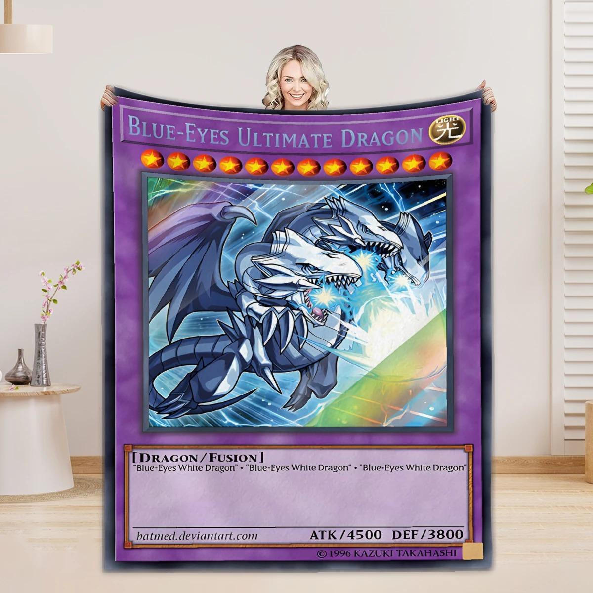 

1 Pc Blue Eyes White Dragon Japanese Anime Yu Gi Oh Fuzzy Funny Warm Flannel Throw Blanket for Home Restaurant Winter Blankets 130x150cm