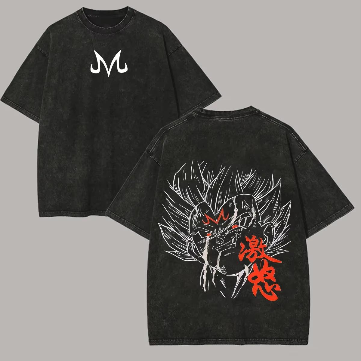 

Majin Vegeta T Shirt Dragon Ball Z Men Vintage Acid Wash Breathable Cotton Anime M Logo Anger Graphic Double Sided Tees M