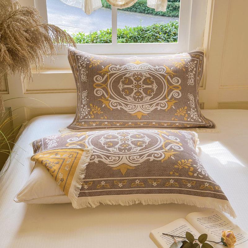 Soft Fashionable AB Version Cotton Gauze Pillow Towel - Skin-Friendly Early Spring Style 52x78cm Single Pillow Towel